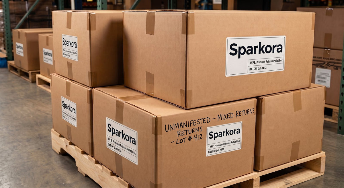 Sparkora liquidation box on a pallet